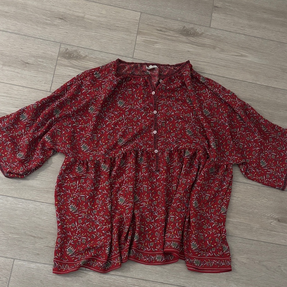 Max Studio Red Floral Peasant Blouse
